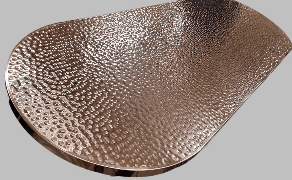 Double D-End Hammered Copper Table Top - Designs 05 Double D-end hammered copper table with curved edge