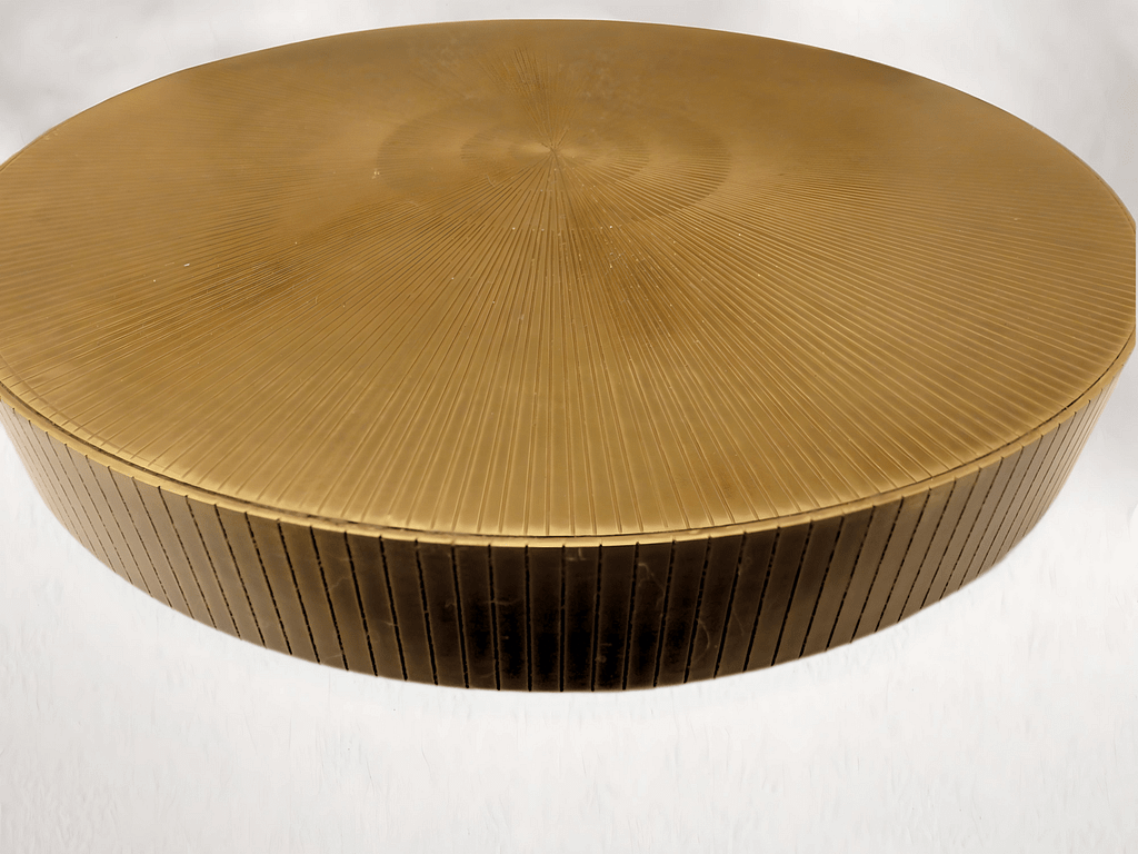Sunburst Brass Table Top – Radiant Design - Designs 05 Round sunburst brass table tops with radial grooves creating a dynamic, decorative finish