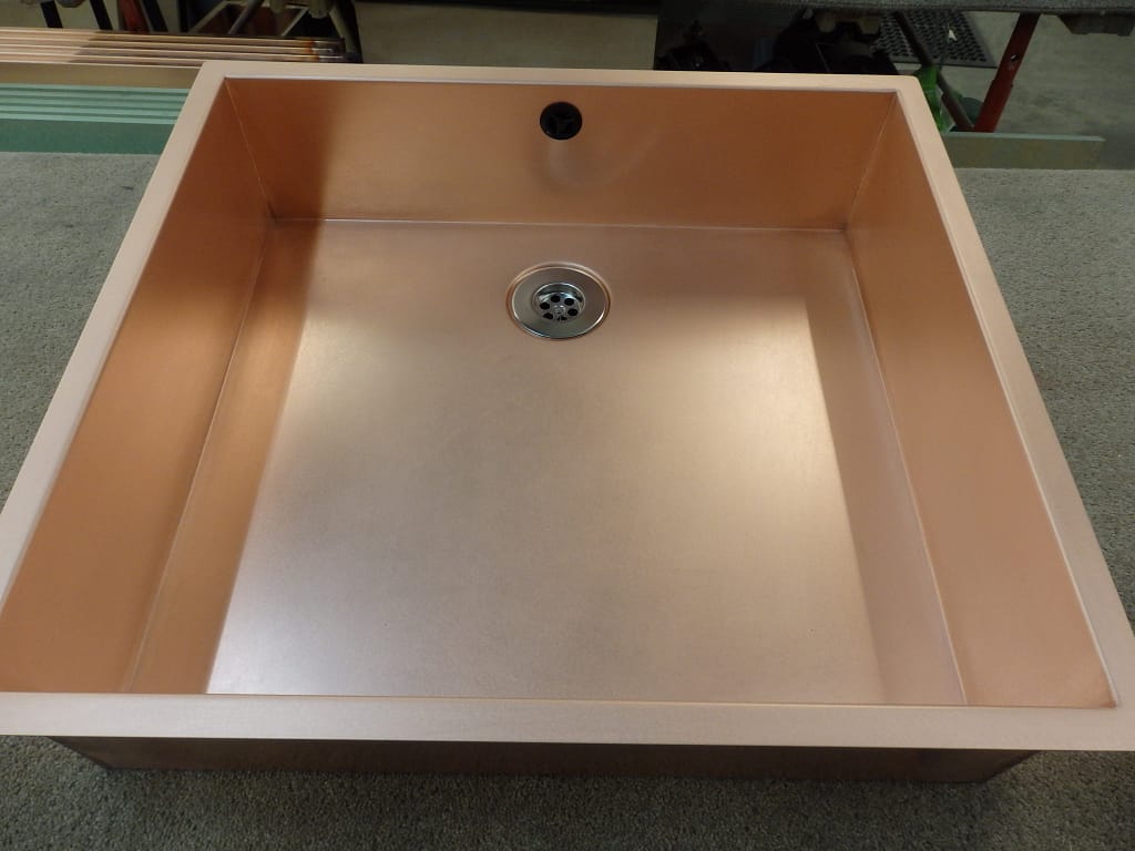 Bespoke drop in copper sink - Designs 05 Handcrafted copper sink during fabrication