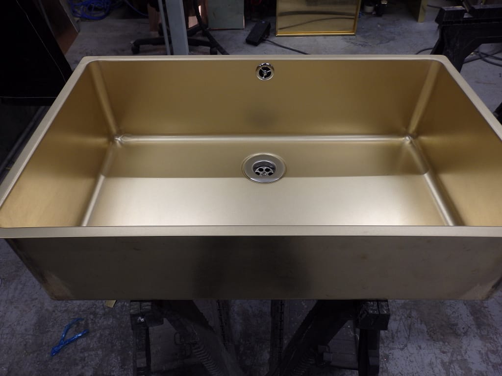 Handmade Brass Undermount Sink in the Workshop - Designs 05 Handmade brass undermount sink in satin finish