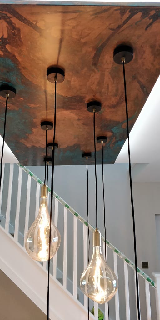 blue-copper-lighting-panel - Designs 05 Copper wall art - blue copper feature ceiling rose for pendant lighting