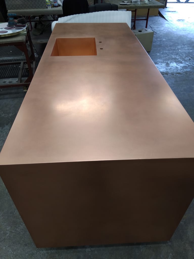 Copper Island with built in copper sink - Designs 05 Copper kitchen island with integrated handmade copper sink in satin finish